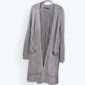 Simply Vera Vera Wang Gray Striped Ribbed Women's Long Sweater Cardigan Large